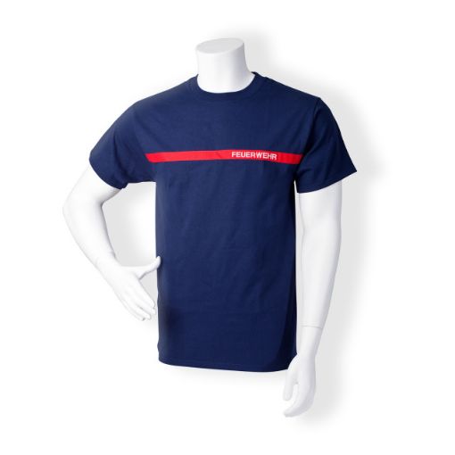 Bild von T-Shirt, navyblau mit rotem Streifen